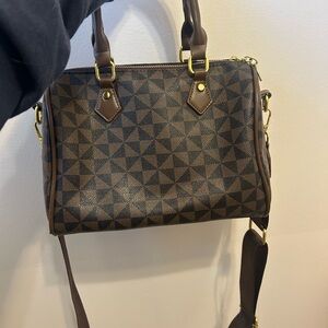 Francesca's Collections Brown Satchel with Geometric Design